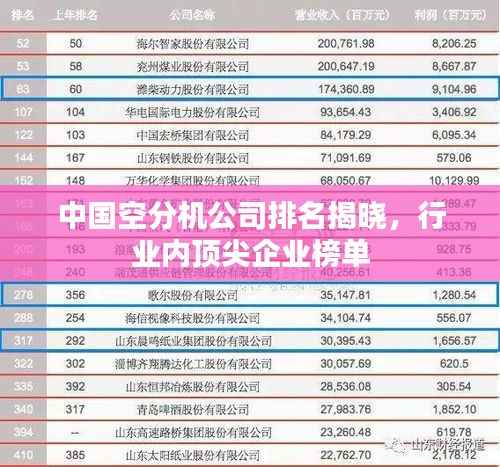 中国空分机公司排名揭晓,行业内顶尖企业榜单