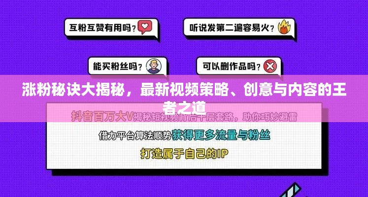 涨粉秘诀大揭秘,最新视频策略、创意与内容的王者之道